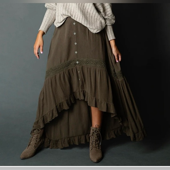 Olive Green Maxi Skirt - Picture 2 of 7